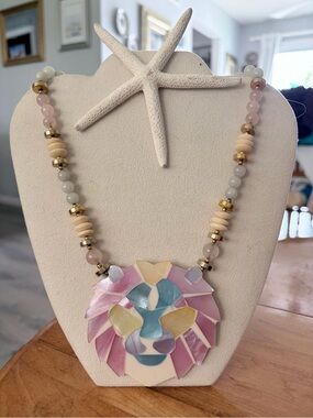 Lee Sands Lion Pendant Necklace Mother of Pearl